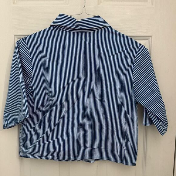 Hemant & Nandita Marne Striped Shirt Size XS Velvet Detail Blouse Striped Collar - Picture 5 of 5
